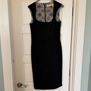 Lela Rose Black Midi Dress with Sheer Accents